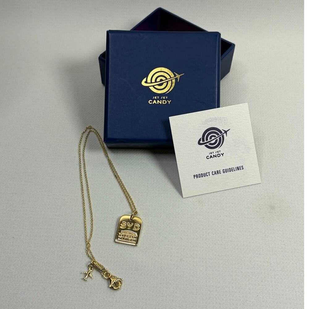Jet Set Candy Sydney SYD Luggage Tag Charm and Chain Gold Vermeil on 925